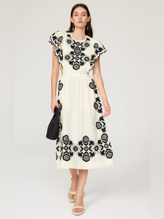 Sea New York Dresses & Skirts - Sea New York Embroidered Midi Dress Ivory Black Floral Boho Dress